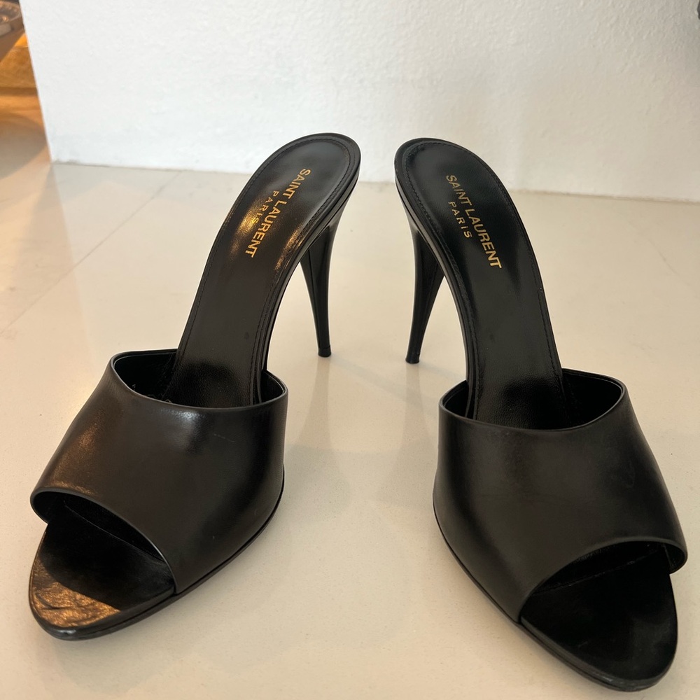 Saint Laurent Black LA 16 Mules Smooth Leather